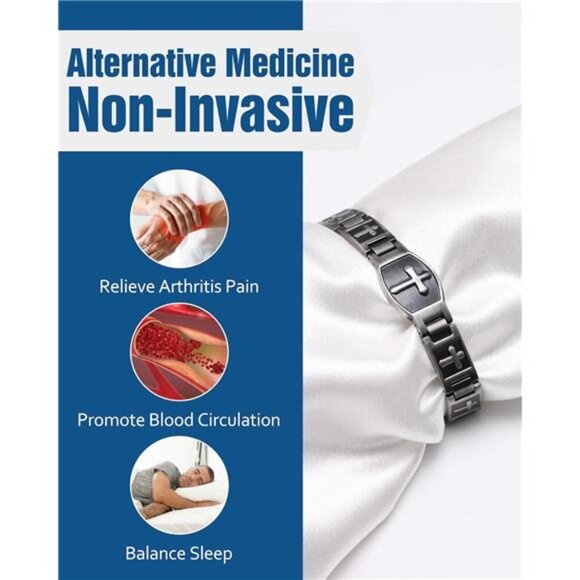 Mens titanium magnetic bracelet cross design adjustable stainless steel jewelry - Picture 3 of 7